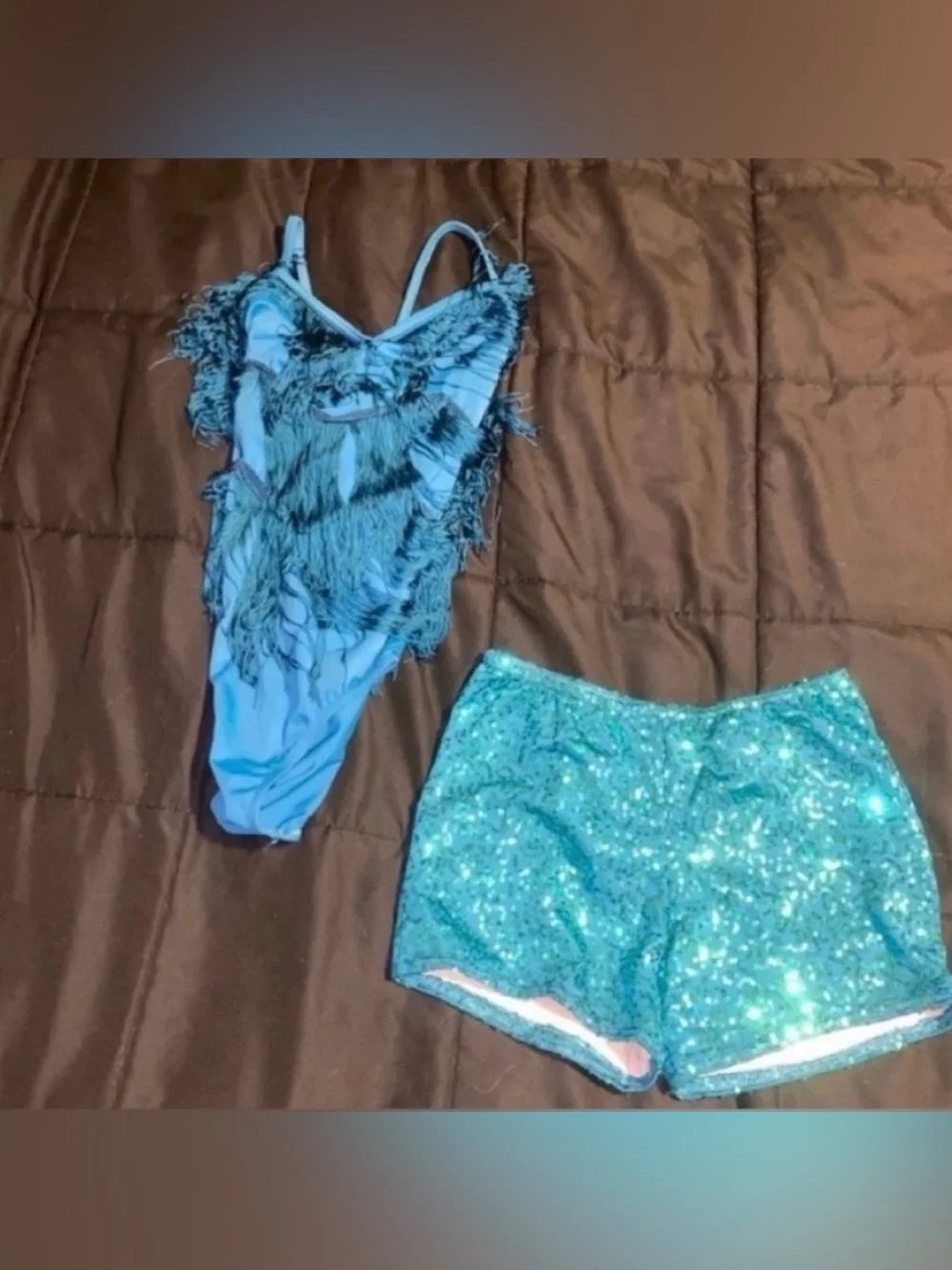 Blue Fringe Leotard with Sequin Shorts for Kids